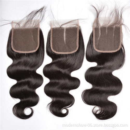 Brazilian Raw Virgin Human Hair Body Wave Lace Closure Natural color,100 unprocessed with cuticles Aligned Human Hair Body Wave
